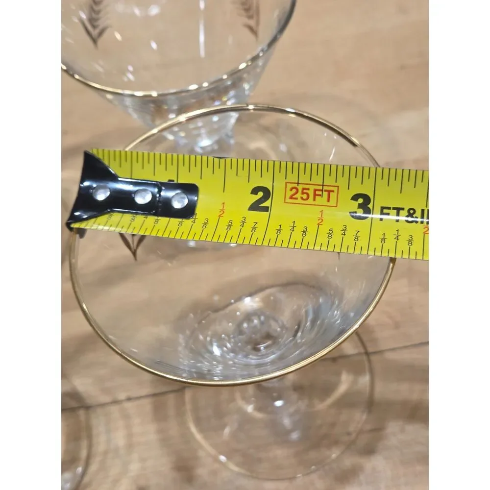 Vintage Mid Century Gold Wheat Harvest Cocktail Glasses Set 4 Wine Glasses 4.5